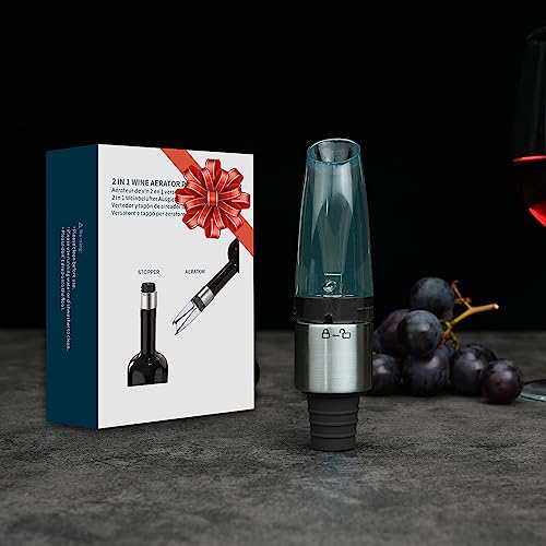 Foto von KITCHENDAO 2-in-1 Weinbelüfter, Tropffreier WeinDekanter mit Weinverschlüsse, Dekantierausgießer mit Weinausgießer, Dekante BPA-frei, Verbessert Geschmack und Bouquet Sofort Schwarz