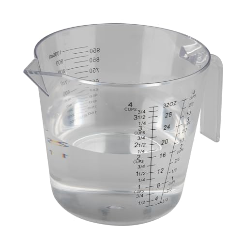 Caraffa Graduata 1 Litro, Misurino Graduato, con Scala per Litri, Millilitri, Tazze e Grammi, Lavabile in Lavastoviglie, Adatto per Farina, Zucchero, Riso e Semola (17x8,3x12,5 cm) (Trasparente)