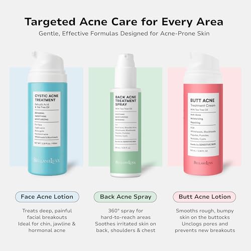Image of BellamiLuxx Butt Acne Clearing Treatment Cream: Body Acne Treatment Lotion for Folliculitis and Pimples on Back, Buttocks, Thighs With 2% Salicylic Acid & Tea Tree Oil - Butt Cream for Smooth Skin