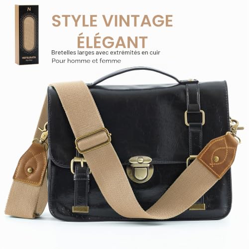 Nefelibata Sangle de Sac à Main en Cuir Crazy Horse de 2 Pouces Large bandoulière réglable de Rechange rétro Couleur Unie pour Sac à Main, Sacs à bandoulière, Sacs à bandoulière – vue 5