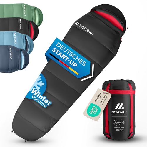 NORDMUT® Schlafsack Winter -10 bis 0 Grad komprimierbar - Winterschlafsack Outdoor für Trekking & Camping 1.800 g - Mumienschlafsack wasserabweisend 350 GSM