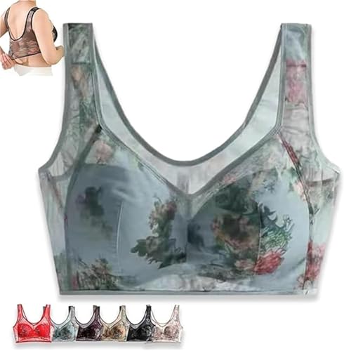 Seniors Bra, Ice Silk Lace Cooling Comfort Bra, Vest Bra Without Underwire for Older Women (Blue,XL)