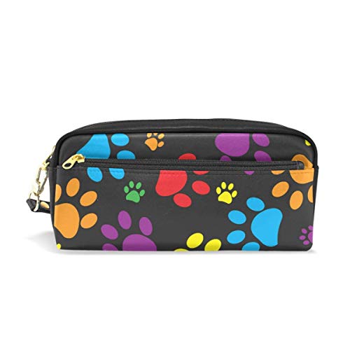 Preisvergleich Produktbild Ahdyr Bleistiftetui Buntes Pfotenmuster Pattern Leder Bleistiftbeutel Reißverschluss Stiftbeutelhalter Student Stationary Cosmetic Makeup Bag