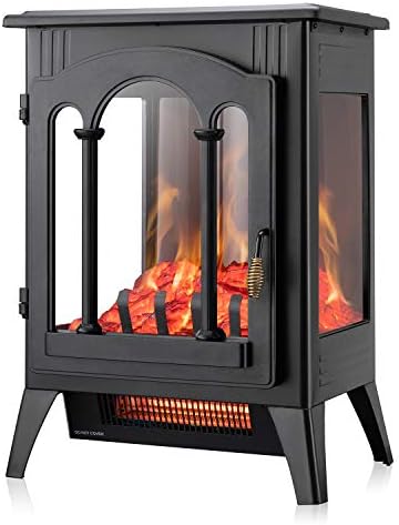 Xbeauty Electric Fireplace Stove, Freestanding Fireplace Heater with Realistic Flame, Indoor Electric Stove Heater, Portable, Infrared, Thermostat, Overheating Safety System, 1000W/1500W(16 Inch)