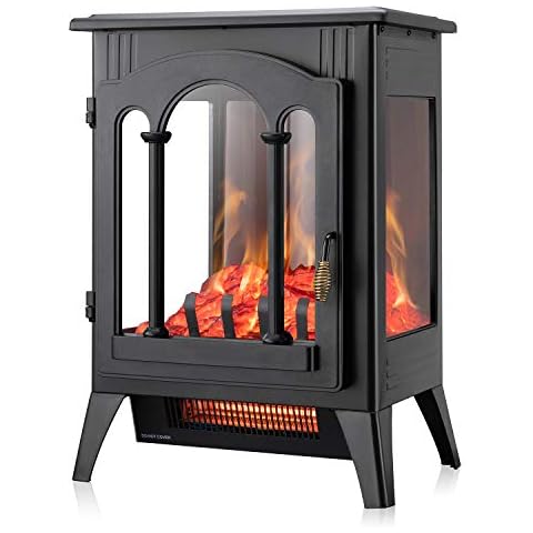 Xbeauty 16'' Electric Fireplace Stove, Freestanding Fireplace Stove with Adjustable Realistic 3D Flame Effect, Overheating Protection, 1000W/1500W Cover
