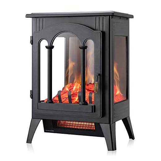 Xbeauty Electric Fireplace Stove, Freestanding Fireplace Heater with Realistic Flame, Indoor Electric Stove Heater, Portable, Infrared, Thermostat, Overheating Safety System, 1000W/1500W(16 Inch)