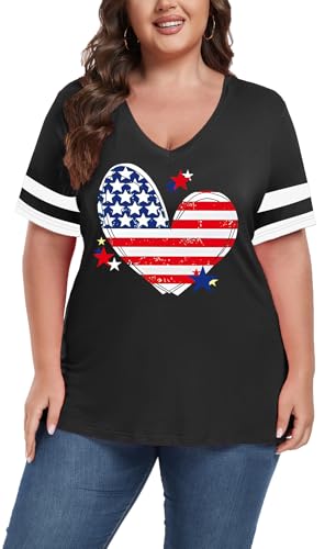 Image of ForHailey Women's Plus Size Short Sleeve Tee Shirt V Neck Basic Ladies Loose Fit T Shirt 1X-5X
