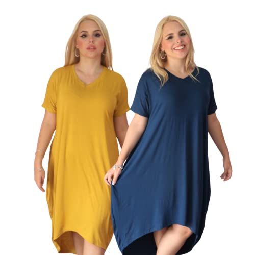 Kit 2 Vestidos Saruel Bolso Max 38 A 52 Feminina Midi Bem Soltinho Saruel Moda Verão Tamanho:UN(Vest