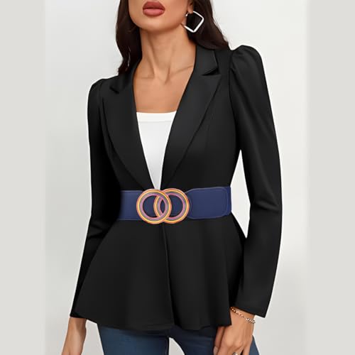 Women’s Elastic Stretch Wide Waist Belts w Double Rings Rainbow Buckle