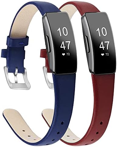 [2 Pack] BOTNUW Leather Bands Compatible with Fitbit Inspire Bands & Inspire HR Band for Women Men, Soft Leather Strap Wristbands Accessories Replacement for Fitbit Inspire Fitness Tracker