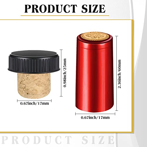 Wine Bottle Cork Stopper With Plastic Top, T Shape Pvc Heat Shrink Capsules, Cork Tops Tasting Corks Wine Bottle Seals Shrink Caps (Black, Red, 50) #TOP1