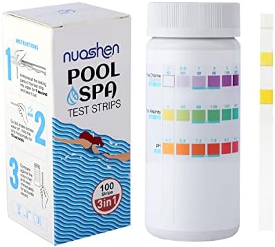 nuoshen 3 in 1 Hot Tub Test Strips,Swimming Pool & Spa Test Strips Kit 100 Water Tester Strips For Chlorine, PH and Alkalinity Testing