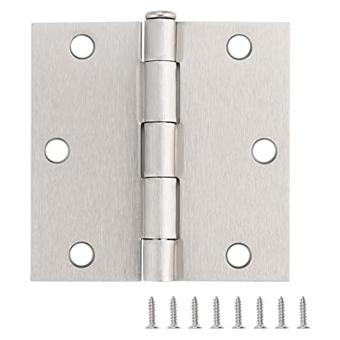 Knobonly Door Hinges 3.5"x 3.5" Brushed Nickel Finish with Square Corner Solid Metal Thickness 2.15mm, 6 Pack Cover