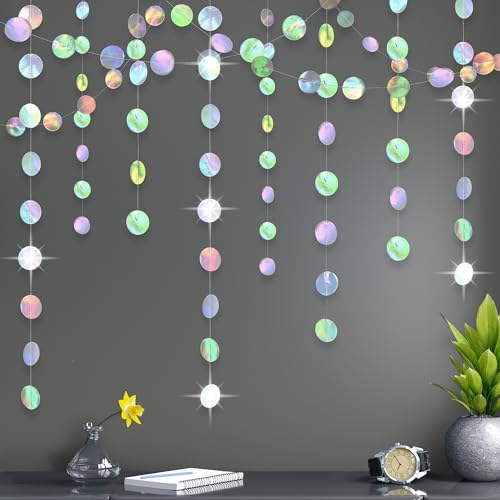 KatchOn Shiny Iridescent Circles Garland - 4 Strings, No DIY | Disco Silver