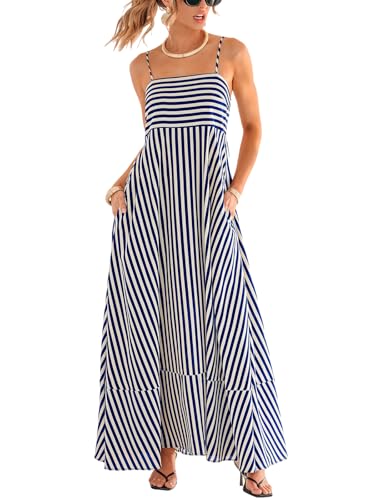 CUPSHE Womens Summer Maxi Dress Casual Sleeveless Square Neck Striped