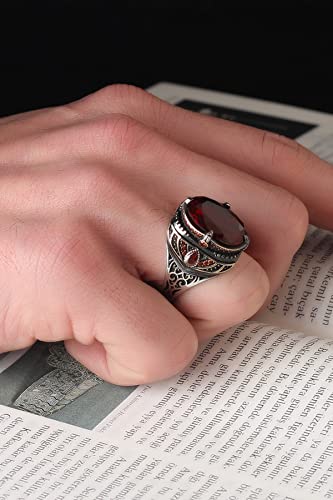 Handmade Silver Men's Ring With Garnet Gemstone, Handmade Turkish Silver Ring, Gift For Him, Sterling Silver Garnet Stone Ring Gifts For Men Handmade Rings Valentines Day Gifts For Him #TOP2