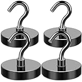 MIKEDE Magnetic Hooks, 170LB Super Strong Magnet Hooks Heavy Duty for Cruise Essentials, Black Neodymium Earth Magnets with Hook for Hanging, Magnetic Metal Hanger for Fridge, Toolbox - 4 Pack