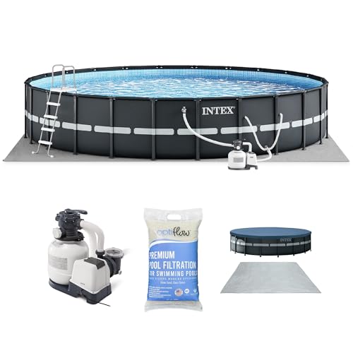 Intex Above Ground Swimming Pool Set, Ultra XTR 18' x 52" Round Frame Bundled with OptiFlow Premium Pure Silica Filter Pool Sand, 50 lb Bag