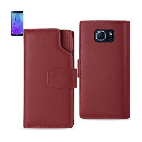 Reiko Wireless Genuine Leather Flip Wallet Case For Samsung Galaxy Note 5 - Burgundy #TOP2