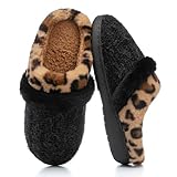 GOEWY Fuzzy Slippers for Women Indoor and Outdoor Leopard Print Plush with Memory Foam Anti-Skid Sole Cozy House Slipper Soft Bedroom Shoes Slip On Gifts for Women Mom Her Ladies