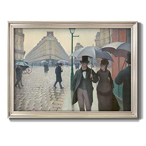 Renditions Gallery Canvas Wall Art Home Decorations Walk in Paris Streets Days of Rainy Abstract Artwork Prints by Gustave Caillebotte for Bedroom Dining Living Room Office Home Kitchen Decor - 21X25 - Silver Framed - LT499