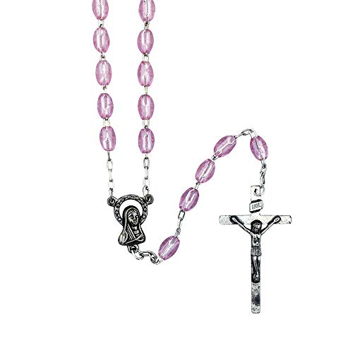 Good Shepherd Creations Catholic Rosary With Metal Crucifix Cross Made In Italy Miraculous Pink Oval Beads (Pink) #TOP1