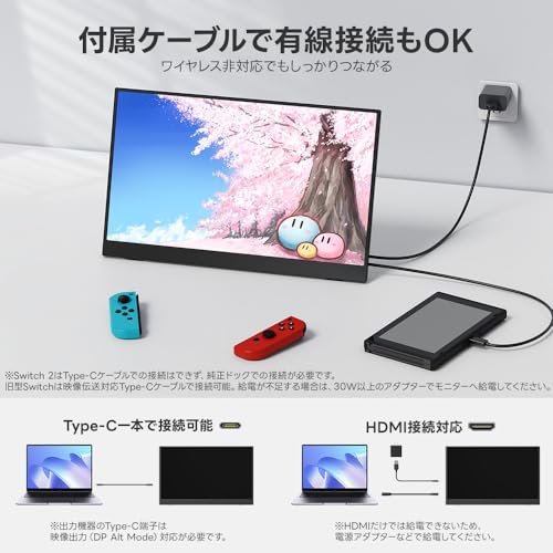 Upperizon モバイルモニター 15.6インチ ワイヤレス FHD 1080P 非光沢IPS 自立スタンド 薄型 軽量700g VESA対応 USB Type-C/Mini HDMI接続可 Windows/Mac/Android/iPhoneなど対応 収納ケース付 無線接続 ポータブルディスプレイ G-156L