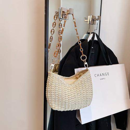 Image of Beaguful Women's Handmade Woven Shoulder Bags Straw Crossbody Purse Stylish Beach Hobo Handbags with Zipper Closure