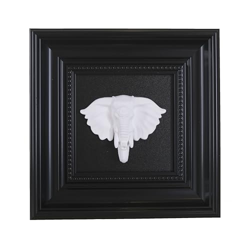 Elegant Black Framed Elephant Head Wall Art — 3D White Pla