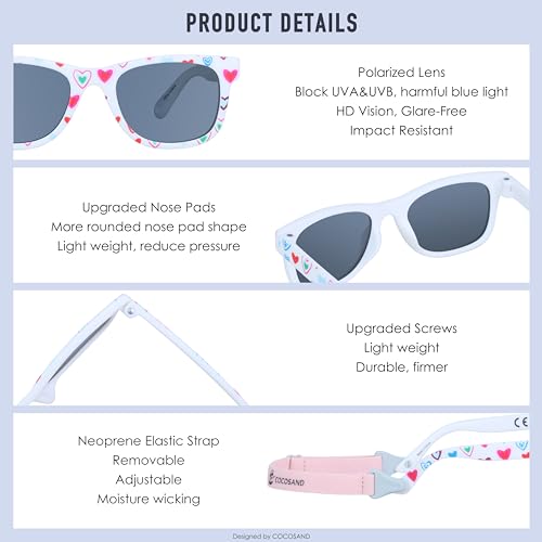 Image of COCOSAND Flexible Polarized Baby Sunglasses with Strap | UV Protection, Bendable, For Toddler Infant Newborn Girl Boy, Age 0-24 Months