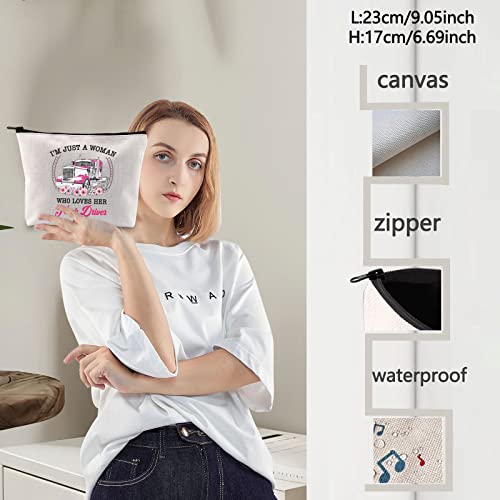 LEVLO I\'m Just A Women Who Loves Her Truck Driver Cosmetic Make Up Bag For Trucker Wife ,Trucker Mom,Trucker Girlfriend, Trucker Sister, Truck Driver Pride Life Drive Safe Gift