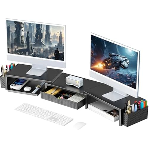 gianotter Dual Monitor Stand Riser With Drawer and 2 Pen Holders