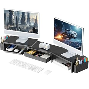 gianotter Dual Monitor Stand Riser, Desk Organizer With Drawer and 2 Pen Ho...