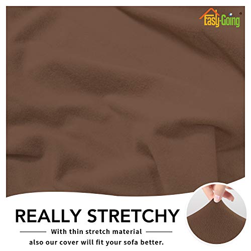 Image of Easy-Going Fleece Stretch Sofa Slipcover Spandex Non-Slip Soft Couch Sofa Cover, Washable Furniture Protector with Anti-Skid Foam and Elastic Bottom for Kids, Pets(Chair, Brown)