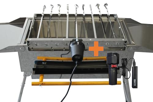walexo Spießdreher aus Edelstahl mit 230V und 5V USB Motor inklusive 9 Grillspieße – Aufsatz für Mangal Grill und andere Modelle