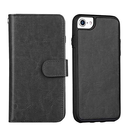 Hynice Iphone 8Plus/7Plus/6Splus/6Plus 2 In 1 Wallet Case Pu Leather Case Magnetic Detachable Slim Back Cover Card Holder Slot Wrist Strap Wallet Case For Iphone 8Plus/7Plus/6Splus/6Plus 5.5 "(Black) #TOP6