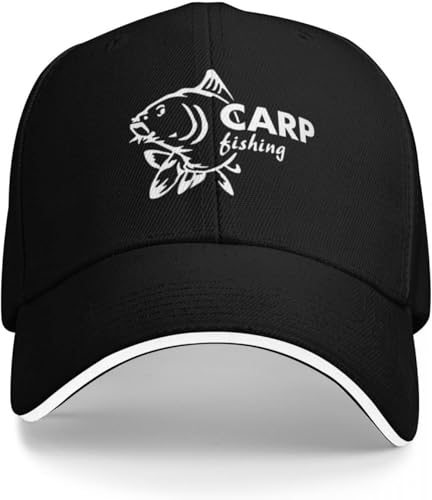 ZNODXFIV Classico Bianco Carpine Pesce Lettere Escursionismo Cappellini da Baseball per Mens Pesca Cacciatore Adulto Femmina Spiaggia Cappello da Golf Trucker cap Regalo