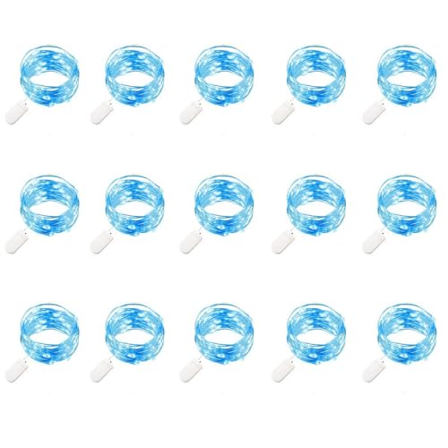 LED String Lights 15 Pack, 2M 20 LED Fairy Lights Battery Operated, Copper Wire Light 3 Colors for Home Garden Wedding Party Christmas Halloween Concerts Bars Clubs Hotels (Blue)