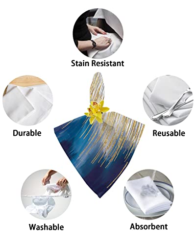 Dinner Cloth Napkins Set Of 8(20X20In) Modern Abstract Art Colorful Navy Blue Gold Gray Ombre Napkins Cloth Washable Polyester Fabric Napkins Reusable Table Napkins For Wedding Brunch Party Banquet #TOP5