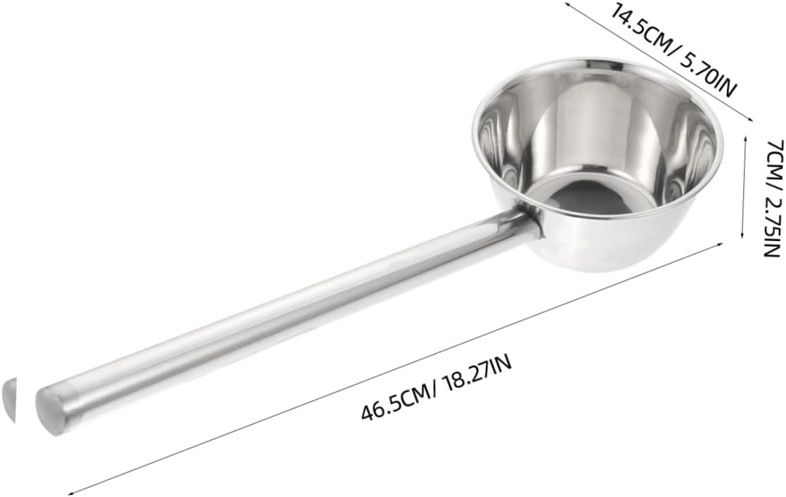 Long Handle Water Ladle Stainless Steel Kitchen Water Scoop Thickened Metal Scoop for Household Gardening and Cooking 14x35cm