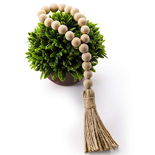 Foraineam 6 Pcs Wood Bead Garland Farmhouse Beads Rustic Country Decor Prayer Beads With Tassel For Home Car Wall Hanging Decor #TOP3