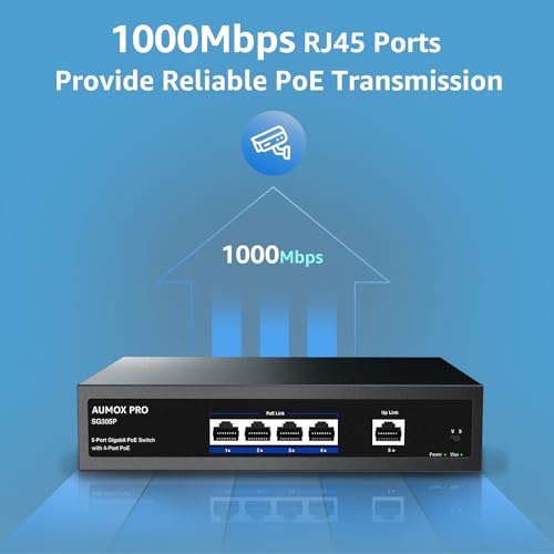 Image of 5 Port Gigabit PoE Switch 78W 4 PoE+1 Uplink VLAN Unmanaged | IEEE 802.3af /at, Fanless Metal Housing, Desktop & Wall mount, One Key VLAN, Plug and Play for IP Cameras Office Network