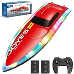 4DRC S7 RC Boat with LED Lights, Low Battery Warning, Self-balancing,50+ Min Running Time, 2 Rechargeable Batteries, 2.4 GHz Waterproof High Speed Remote Control Boats Pools Lakes Toy for Kids (Red)