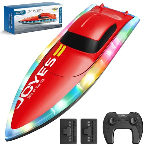 4DRC S7 RC Boat with LED Lights, Low Battery Warning, Self-balancing,50+ Min Running Time, 2 Rechargeable Batteries, 2.4 GHz Waterproof High Speed Remote Control Boats Pools Lakes Toy for Kids (Red)
