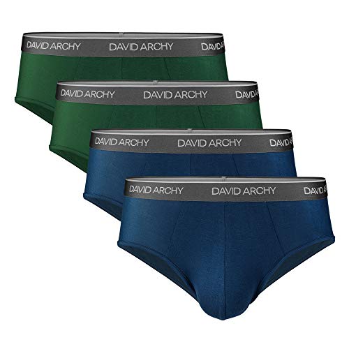 DAVID ARCHY Men's Underwear Bamboo Rayon Breathable Ultra Soft Comfort Lightweight Pouch Briefs No Fly in 4 Pack (XXL, Navy Blue/Olive Green)