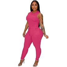 TOPSRANI Womens Two Piece Outfits Bodycon Tracksuit Sweatsuits Solid Jogger Biker Workout Gym Lounge Short Sleeve Pant Sets