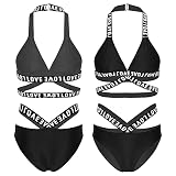Bikinis Bañador Mujer Traje De Baño para Mujer Conjunto De Bikini con Estampado De Letras con Vendaje Cruzado Traje De Baño Sujetador con Cuello Halter con Calzoncillos Traje De Baño para Nadar-B