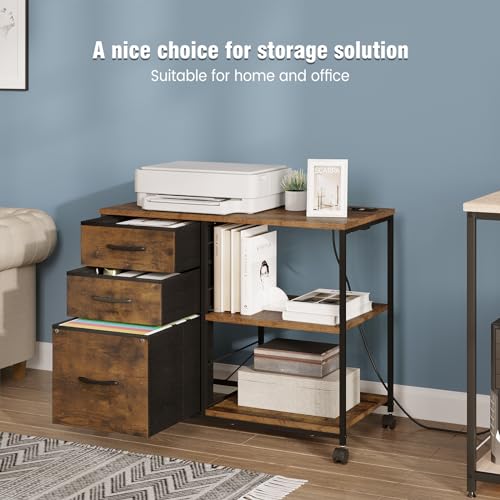 WOLTU Armario Archivador, Cajonera Móvil con Ruedas, Gabinete de Metal con Enchufes y Puerto USB, Estanteria con 3 Cajones Almacenaje para Oficina y Hogar, 80x40x66 cm, ASK07hov - imagen 4