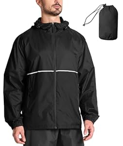 SwissWell Regenjacke Herren Wasserdicht Atmungsaktiv Faltbare Fahrrad Regenjacke mit Kapuze Leicht Wasserdichte Jacke für Wandern Reisen, Schwarz, L