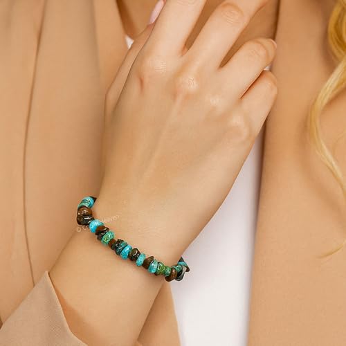 Image of Certified Chrysocolla Bracelet for Women Men with Healing Crystal and Reiki Stone - Beautiful Gemstone Beaded Bracelet for Balance, Harmony & Positive Energy (Chips Stone Beads)